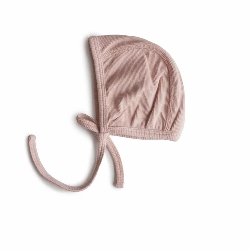 Mushie ★ Ribbed baby bonnet ★ 0-3 mnd ★ ivory,blush, grey