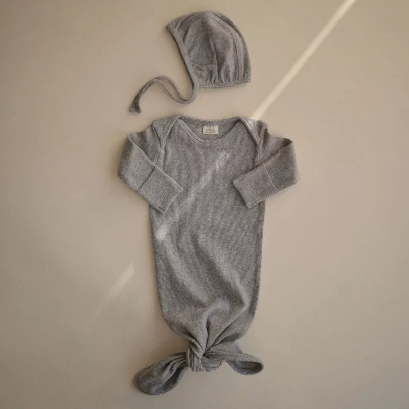 Mushie ★ Ribbed baby bonnet ★ 0-3 mnd ★ ivory,blush, grey