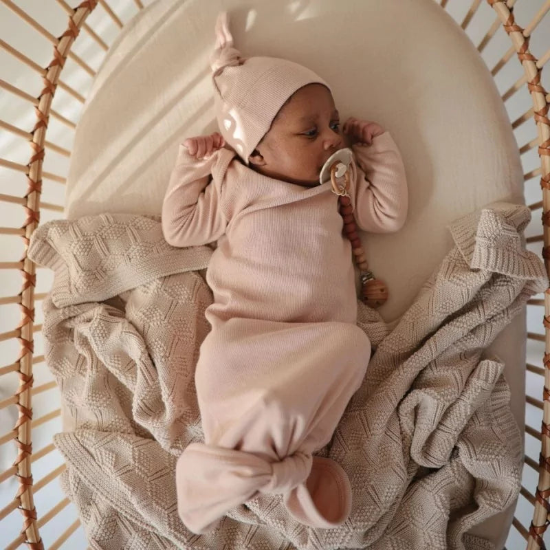 Mushie ★ Ribbed baby bonnet ★ 0-3 mnd ★ ivory,blush, grey