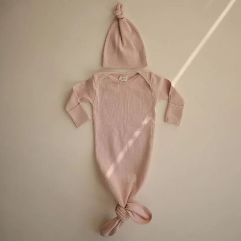 Mushie ★ Ribbed baby bonnet ★ 0-3 mnd ★ ivory,blush, grey