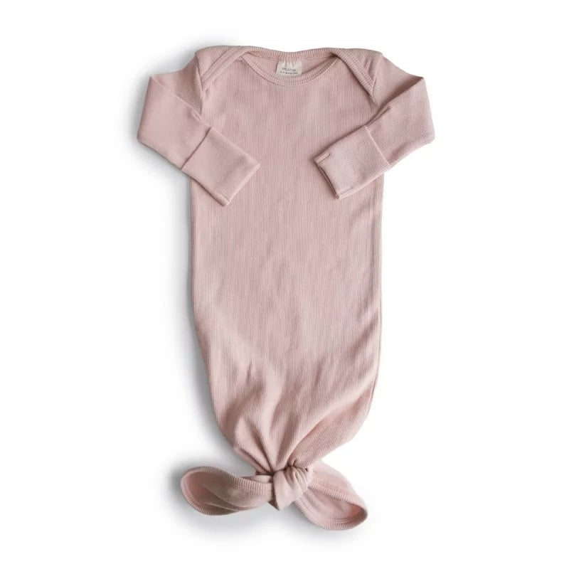 Mushie ★ Ribbed knotted baby gown ★ 0-3 mnd ★ ivory,blush, grey