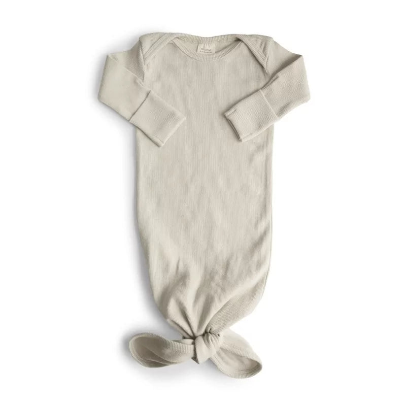 Mushie ★ Ribbed knotted baby gown ★ 0-3 mnd ★ ivory,blush, grey